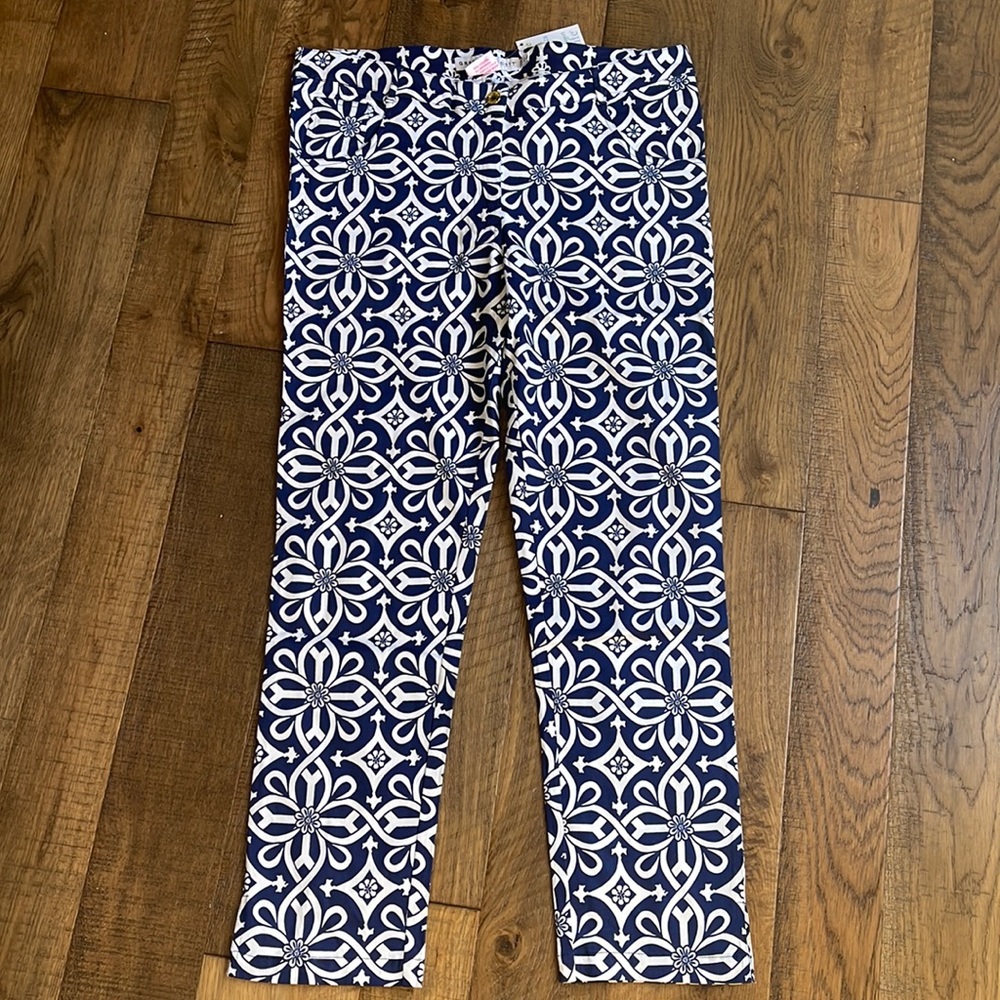 Gretchen Scott Designs Navy and White Patterned Cropped Pants